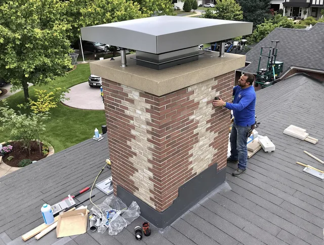 Reynoldsburg Chimney Sweep team working on a custom chimney remodel in Reynoldsburg, OH