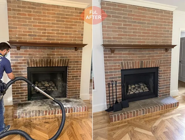 Reynoldsburg Chimney Sweep carefully sanitizing a fireplace in Reynoldsburg, OH