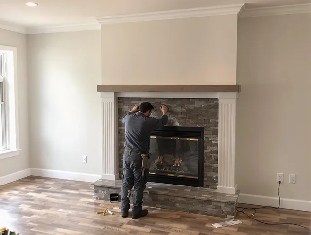 Reynoldsburg Chimney Sweep finishing a custom fireplace install in Reynoldsburg, OH